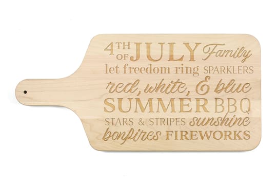 17&#x22; 4th of July Words Maple Paddle Cutting Board